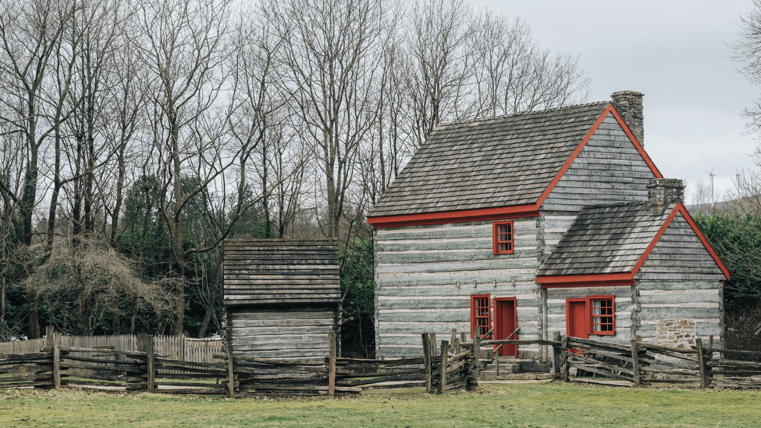 a wintery landscape at Ulster American Folk Park