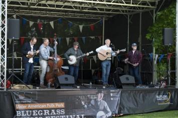 A Bluegrass act with their instruments on stage